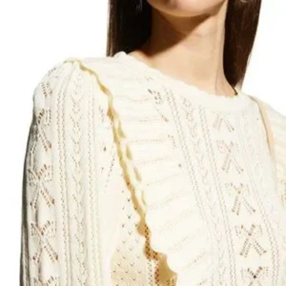 LoveShackFancy Women’s Ancora Ruffle Pointelle Knit Sweater - Picture 2 of 8